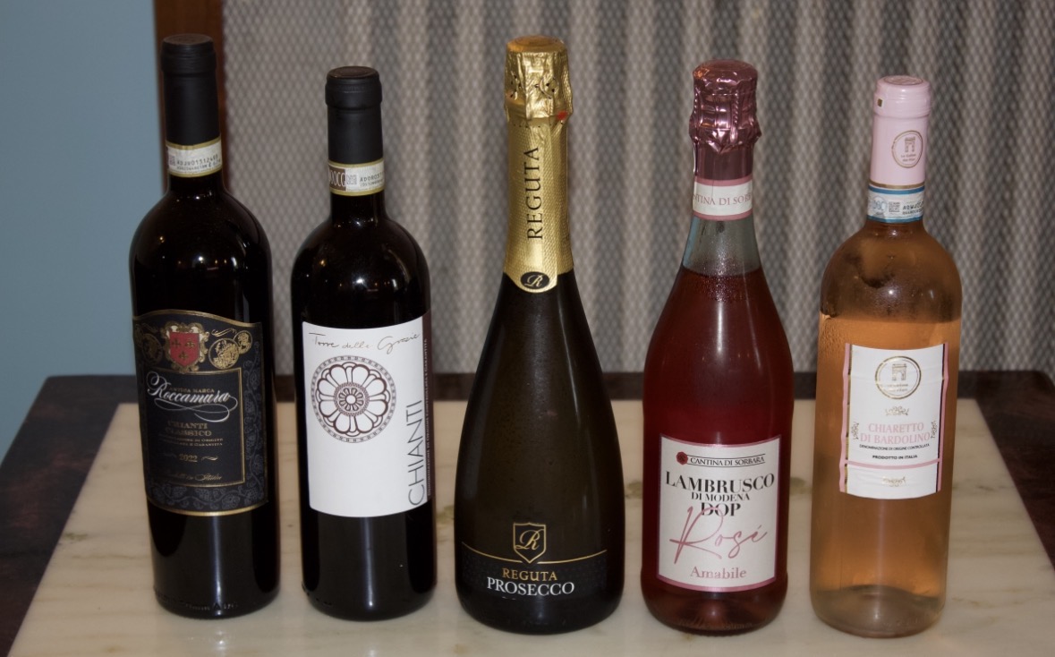Nos vins italiens : Chianti Classico, Chianti, Prosecco, Lambrusco rosé et Chiaretto